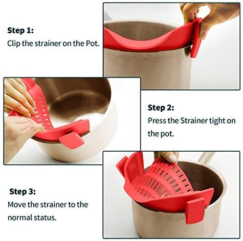 AUOON Clip On Strainer for Pots, Standard 8.86 x 3.55 in, Red - Image 6