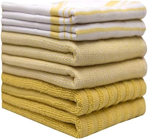 Premium Kitchen Towels 6 Pack 100% Cotton 20"x28" Dish Towels Yellow Stripe - Image 2
