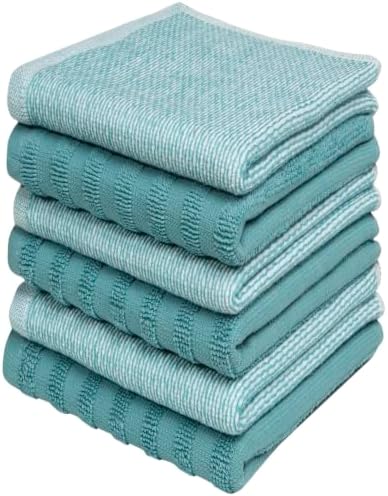 Bumble Premium Dish Cloths 13"x13" (6 Pack) | 100% Natural Ring Spun Cotton | 400 GSM | Highly Absorbent & Soft |Yarn Dyed & Solid Dyed Terry Dish Cloth Set - Aqua by BumbleTowels
