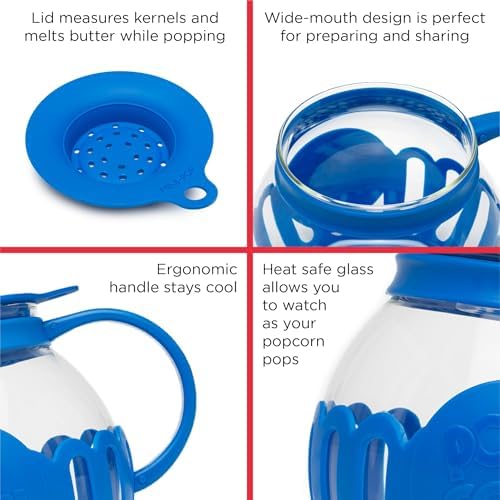 Ecolution Patented Micro-Pop Microwave Popcorn Popper with Temperature Safe Glass, 3-in-1 Lid Measures Kernels and Melts Butter, Made Without BPA, Dishwasher Safe, 3-Quart, Blue - Image 6
