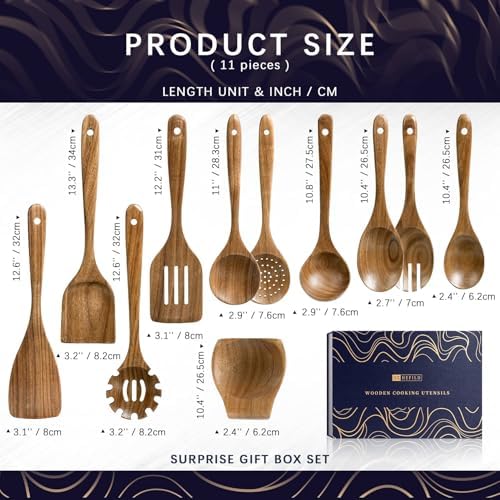 Wooden Spoons for Cooking, 11-Piece Acacia Wood Utensil Gift Set - Image 2