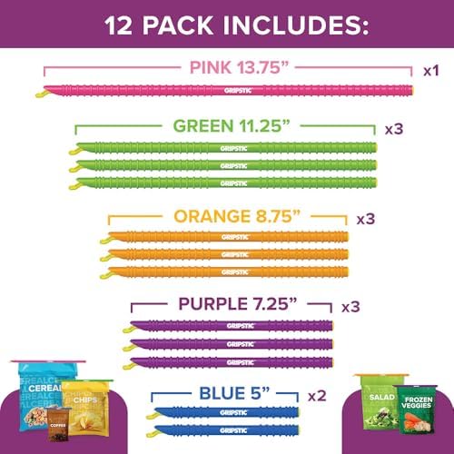 GripStic 12 Pack Assorted Food Bag Sealers Reusable Chip Clips Bag Clips - Image 2