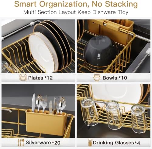 JASIWAY Gold Dish Drying Rack in Sink, Dish Drainer with Utensil Holder - Image 7