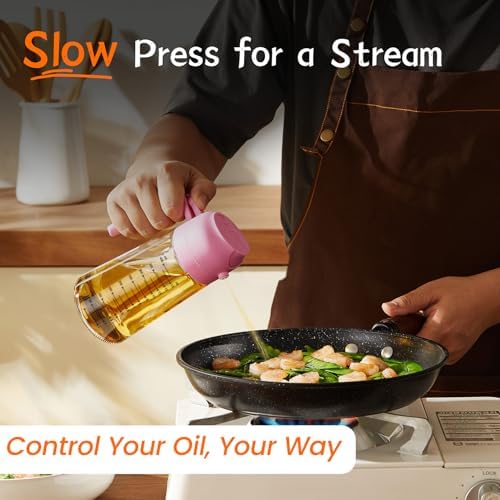 TrendPlain 16oz/470ml Glass Olive Oil Sprayer for Cooking - 2 in 1 Olive Oil Dispenser for Kitchen Gadgets, Air Fryer, Salad, and BBQ - Bubblegum - Image 3