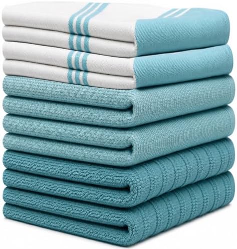 Premium Kitchen Towels 6 Pack 100% Cotton 20"x28" Dish Towels - Aqua Wide - Image 2