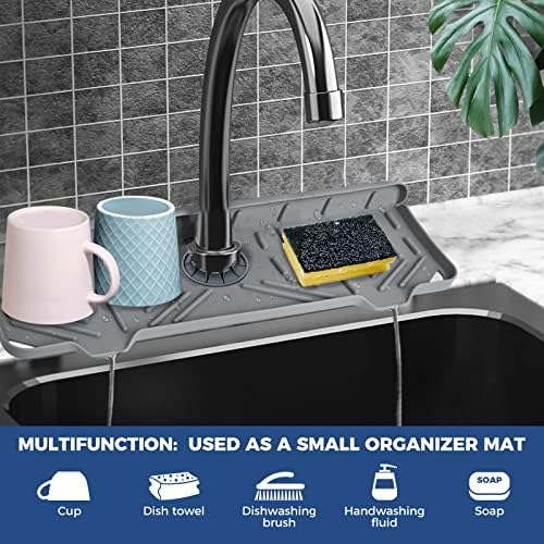 2 Pcs Silicone Faucet Handle Drip Catcher Tray, 2 in 1 Dish Soap Sponge Holder for Kitchen Sink & Splash Guard, Drying Mat for Sink Accessories, Counter, Bathroom - Image 3