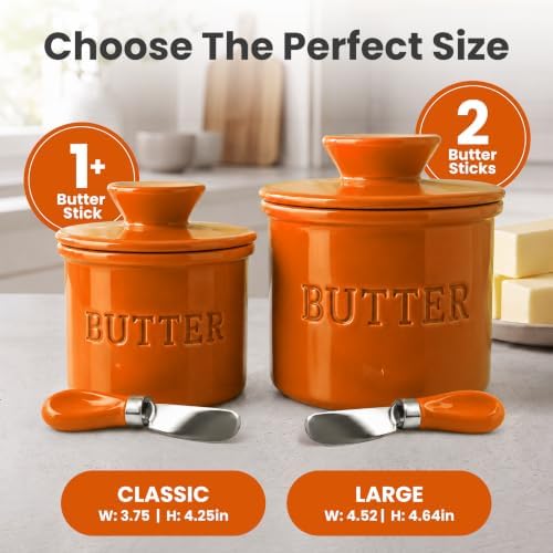 Priority Chef Butter Crock with Lid for Countertop with Spreader Knife and Water Line, Soft Spreadable Butter, Ceramic French Butter Dish with Lid, Orange Clown Fish - Image 5