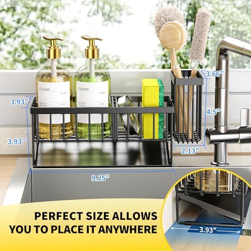 Cisily Sink Caddy Sponge Holder for Kitchen with Brush Holder and Stainless Steel Self Drain Tray, Rustproof Kitchen Sink Organizer for Sponge, Soap Dispenser Storage Accessories - Image 4