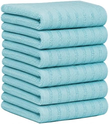 Premium Kitchen Towels 6 Pack 100% Cotton, 20"x28" - Aqua Solid - Image 2