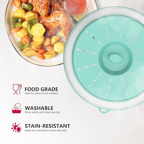 WVM Microwave Splatter Cover Vented for Food with Hook Hole, Splatter Guard & Colander Kitchen Gadget for Food, Meal Prep, Mint Green, M(11"x3.26")-Pack of 1 - Image 3