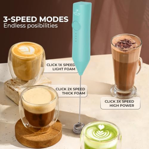 Zulay Kitchen Rechargeable Milk Frother Handheld - Frother Wand, Drink Mixer, Electric Whisk Frother, for Cappuccinos, Matcha & Protein Powder - Dynamic Triple Whisk, 3 Speed 500mAh Mint - Image 5