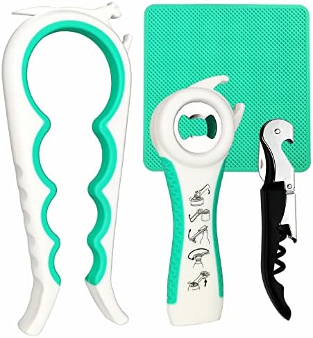 Otstar Jar Opener Bottle Opener and Can opener for Weak Hands,Seniors with Arthritis, Elderly, Jar Lid Opener Gadgets with Rubber Jar Opener Gripper Pad and Corkscrew Opener by Otstar