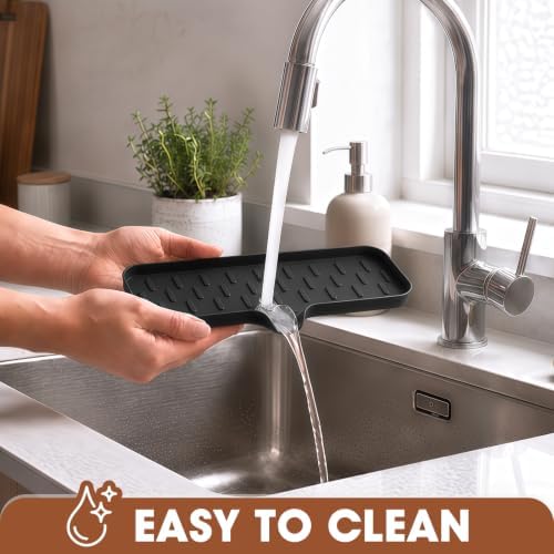 CAKETIME 2 Pack Silicone Soap Dish with Drain Spout for Bathroom Shower Caddy Kitchen Counter Sponge Holder Bar Sink Organizer Gadgets Gears Items Self Draining Jabonera Stuff Black Large - Image 4