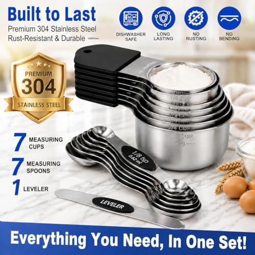 Magnetic Measuring Cups and Spoons Set-Heavy Duty 304 Stainless Steel Cups - Image 2