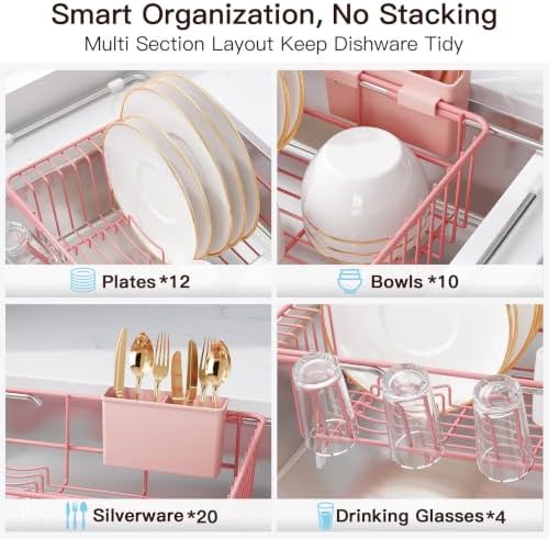 JASIWAY Pink Dish Drying Rack in Sink, Dish Drainer with Utensil Holder - Image 7