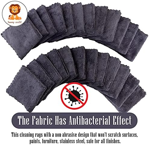 Sunny zzzZZ 24 Pack Kitchen Dishcloths - Does Not Shed Fluff - Reusable Dish Towels, Dish Cloths, Super Absorbent Coral Fleece Cleaning Cloths, Nonstick Oil Washable Fast Drying, 10 x 10 Inch (Grey) - Image 3