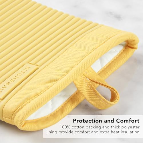 KITCHENAID Ribbed Soft Silicone Oven Mitt 2-Pack Set, 7.5"x13", Butter Yellow - Image 6