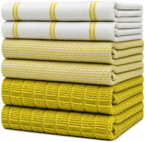 Premium Kitchen Towels 6 Pack 100% Cotton, 20"x28" Dish Towels Lime Check by BumbleTowels