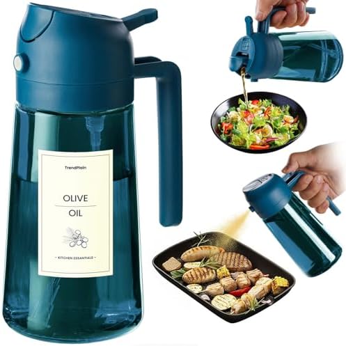 TrendPlain 16oz/470ml Blue Glass Olive Oil Sprayer for Cooking - 2 in 1 Olive Oil Dispenser for Kitchen Gadgets, Air Fryer, Salad, and BBQ - Navy by TrendPlain
