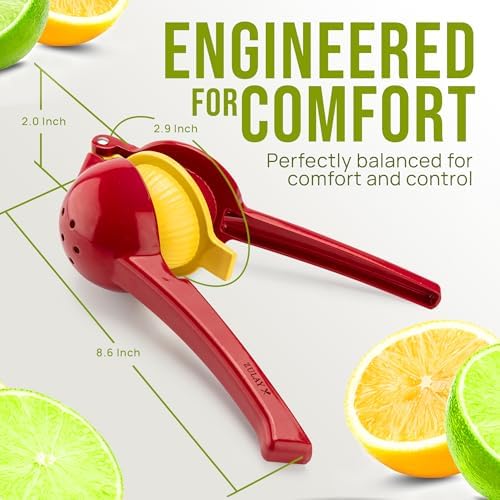Zulay Kitchen Metal 2-in-1 Lemon Squeezer - Sturdy Max Extraction Hand Juicer Lemon Squeezer Gets Every Last Drop - Easy to Clean Manual Citrus Juicer - Easy-Use Lemon Juicer Squeezer - Red/Yellow - Image 5