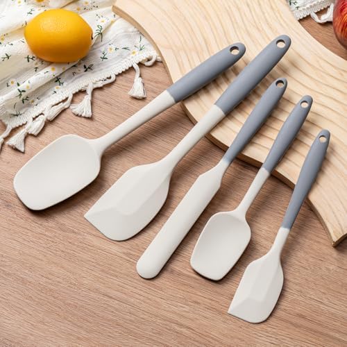 Silicone Spatula Set,5 Piece Food Grade Rubber Spatulas,Gray+White - Image 7