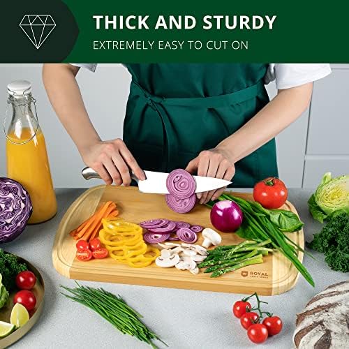 ROYAL CRAFT WOOD Bamboo Cutting Board with Juice Groove - Kitchen Chopping Board for Meat Cheese and Vegetables, Heavy Duty Serving Tray - Image 4