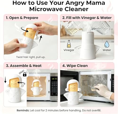 Angry Mama Microwave Cleaner, Vinegar and Water Steam Tool (White) - Image 3