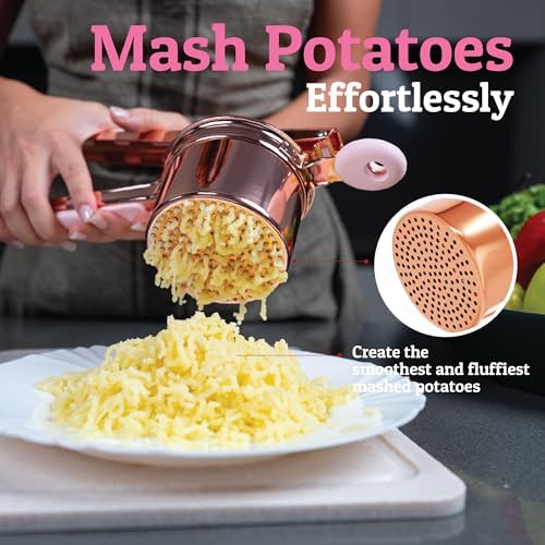 PriorityChef Large 15oz Potato Ricer, Heavy Duty Stainless Steel Potato Masher and Ricer Kitchen Tool, Press and Mash Kitchen Gadget For Perfect Mashed Potatoes - Everytime, Rose Gold and Pink - Image 2