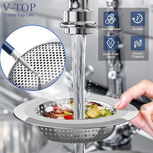 V-TOP Kitchen Drain Strainer Stopper 4 Pack, Universal 6 Inch Silicone Plug Anti-Clogging Stopper Cover, 4.5 Inch Stainless Steel Basket Strainer Food and Hair Catcher - Image 2