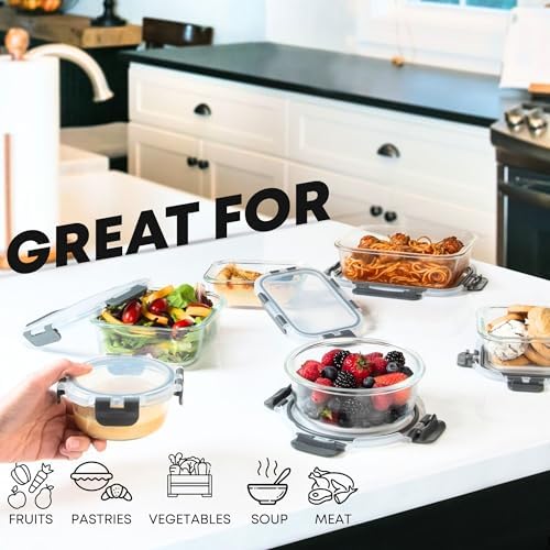 Razab 30 PC Glass Food Storage Containers with Lids - Reusable Glass Meal Prep Containers for Lunch and Leftovers - Airtight & Leakproof Snap Locking Lids - Oven, Freezer, Microwave & Dishwasher Safe - Image 4