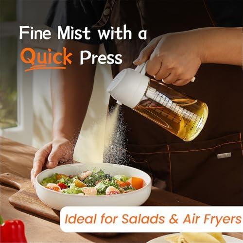 TrendPlain 16oz/470ml Glass Olive Oil Sprayer for Cooking – 2 in 1 Olive Oil Dispenser Bottle for Kitchen Gadgets and Air Fryer Accessories, Salad, BBQ - White & Green - Image 2