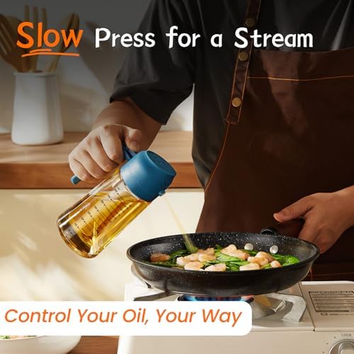 TrendPlain 16oz/470ml Glass Olive Oil Sprayer for Cooking – 2 in 1 Olive Oil Dispenser Bottle for Kitchen Gadgets and Air Fryer Accessories, Salad, BBQ - Black & Navy - Image 3
