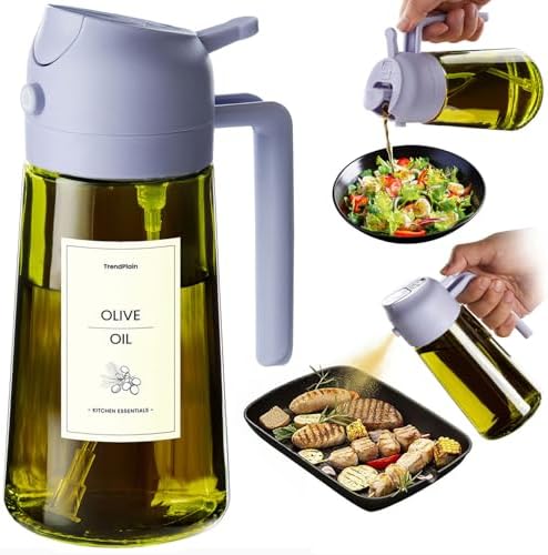 TrendPlain - Original 16oz/470ml Olive Oil Dispenser Bottle for Kitchen Gadgets and Air Fryer Accessories - Olive Oil Sprayer for Cooking w/Stickers - Lilac by TrendPlain