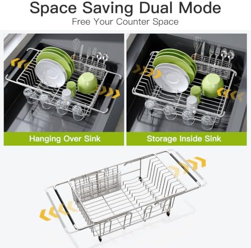 JASIWAY Stainless Steel Dish Drying Rack in Sink with Metal Utensil Holder - Image 2