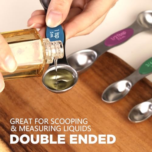 ChefAide Set of 8 Magnetic Measuring Spoons, Stainless Steel, Dual Sided - Image 5