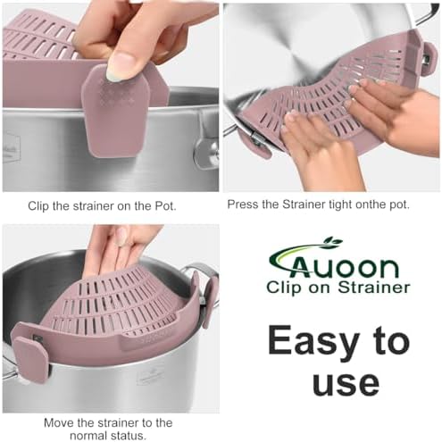 AUOON Pot Strainer Clip on Silicone, Large 10.45 x 4.33 in, Almond Rose - Image 4