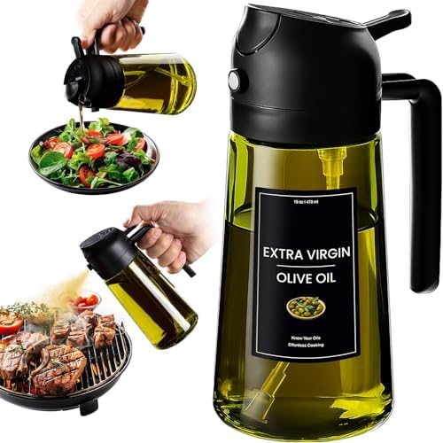 CXINYI - 16oz/470ml Olive Oil Dispenser for Kitchen with Stickers - 2 in 1 Olive Oil Sprayer for Cooking, Air Fryer, and Salad, Black (Light-Proof Kitchen Gadget) by CXINYILLC