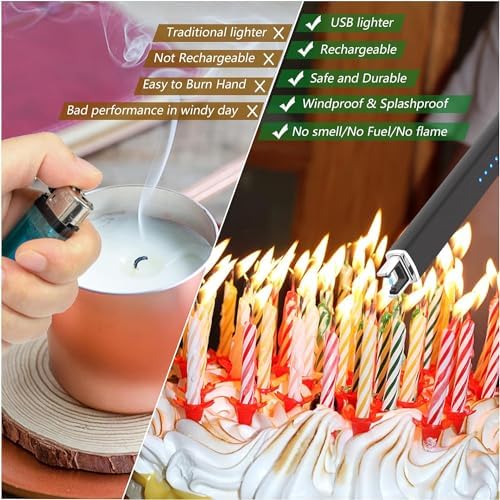 MEIRUBY 2 Pack Electric Candle Lighter, Christmas Stocking Stuffers Gifts for Women Mom Men Wife Sister, USB Arc Rechargeable Windproof Long Lighter for Candle BBQ Housewarming Birthday Gifts Idals - Image 4