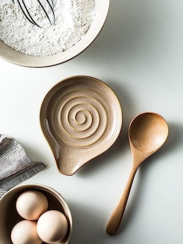 Spoon Holder, Porcelain Cooking Spoon Rest for Stove Top, Large Utensil Rest for Spoons, Ladles, Tongs, Spatula or Kitchen Counter Farmhouse Cooking, Coffee Bar Accessories, 5 Inches (Brown) - Image 3