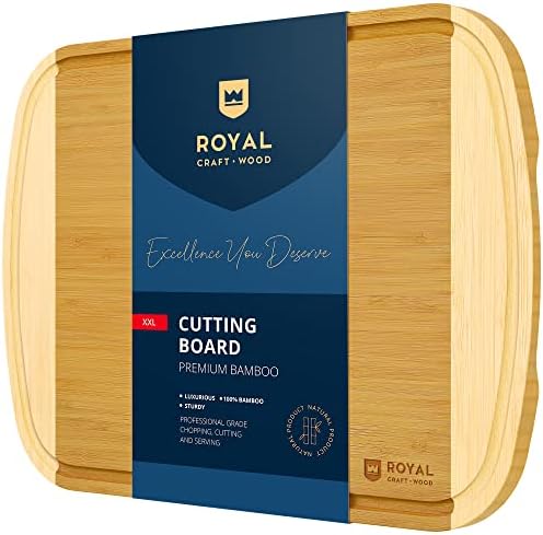 ROYAL CRAFT WOOD Bamboo Cutting Board with Juice Groove - Kitchen Chopping Board for Meat Cheese and Vegetables, Heavy Duty Serving Tray by ROYALCRAFTWOOD