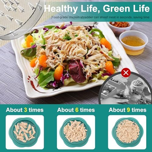 Chicken Shredder Tool Twist Large Meat Shredder with Brush&Fork, Teal - Image 2