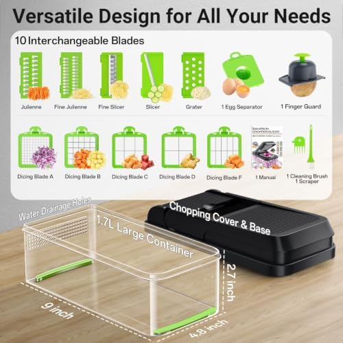 15-in-1 Vegetable Chopper with 10 Blades, Food Veggie Cutter, Green - Image 2