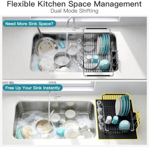 JASIWAY Black Dish Drying Rack in Sink with Mat, Cups and Utensil Holder - Image 4