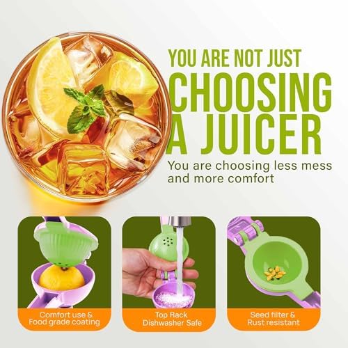 Zulay Kitchen Metal 2-in-1 Lemon Squeezer - Sturdy Max Extraction Hand Juicer Lemon Squeezer Gets Every Last Drop - Easy to Clean Manual Citrus Juicer - Easy-Use Lemon Juicer Squeezer - Purple/Lime - Image 4
