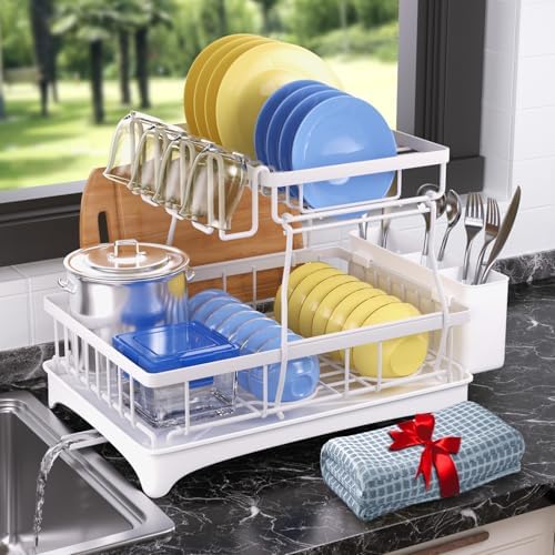 Godboat 2-Tier Dish Drying Rack - Dish Rack with Auto Drain-to-Sink & Mat by Godboat