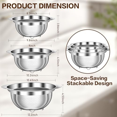 Stainless Steel Colander for Kitchen, Strainers and Colanders, 5-3-2 Qt - Image 2