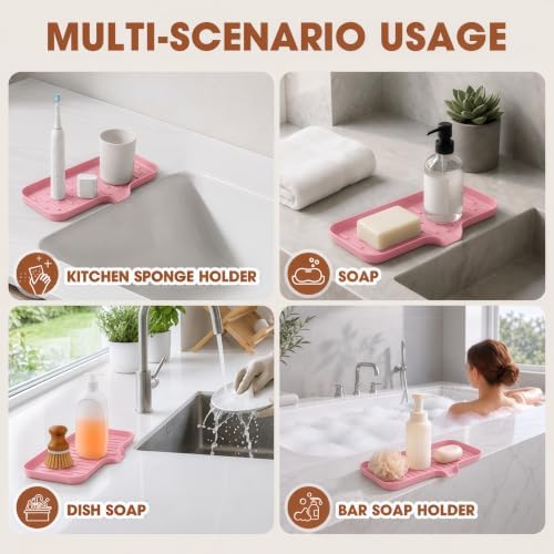 CAKETIME 2 Pack Silicone Soap Dish with Drain Spout for Bathroom Shower Caddy Kitchen Counter Sponge Holder Bar Sink Organizer Tray Container Drying Toiletries Essentials Cute Girl Pink Gifts Medium - Image 6