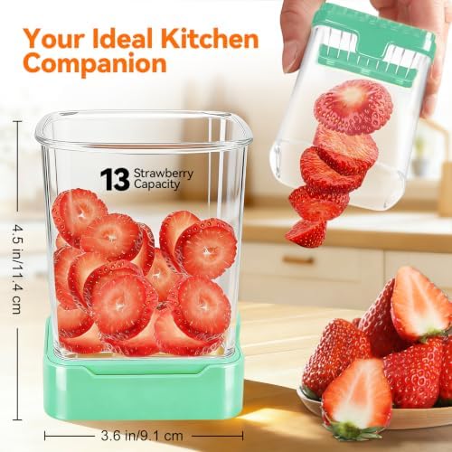 Strawberry Slicer Cup, Fruit Cutter – Quick-Slice, Meal Prep, Mint Green - Image 2