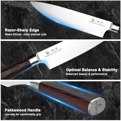imarku 18-Piece Japanese Santoku Stainless Steel Knife Set with Block - Image 4
