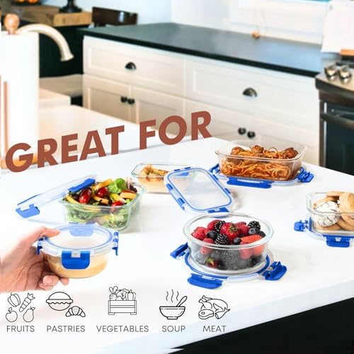 Razab 30 PC Glass Food Storage Containers with Lids - Reusable Glass Meal Prep Containers for Lunch and Leftovers - Airtight & Leakproof Snap Locking Lids - Oven, Freezer, Microwave, Dishwasher Safe - Image 4